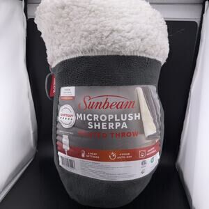 Sunbeam Microplush Reverse Sherpa Heated Throw Blanket 4 Heat Settings 50” x 60”